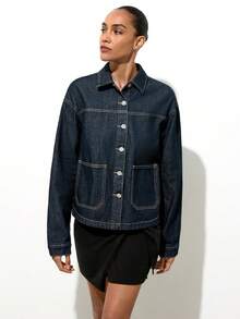 Maija 女士休闲长袖宽松牛仔外套，带口袋，冬季款