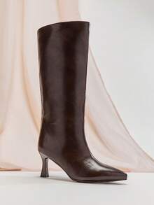 SHUZIA Women's Fashionable Sexy Point Toe Stiletto High Heel Knee High Boots For Christmas - Chocolate Brown - View 2