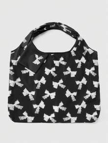 ROMWE Kawaii Túi đựng đồ họa tiết nơ thời trang, Túi tote mua sắm có thể gấp gọn, dung tích lớn, có ví đựng tiền xu - Nhiều màu - Xem 2