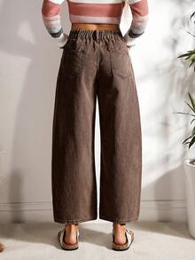 EMERY ROSE Quần jean nữ thời trang mùa hè đa năng thiết kế túi màu trơn - Cà phê nâu - Xem 2