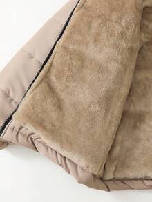 SHEIN 青少年男童牛仔棉衣，男童冬季新款棕色拼布开衫拉链立领外套男童厚棉衣，时尚冬季外套，儿童户外街头服饰，适合上学、聚会 - 卡其色 - 查看 8