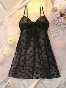 Women's Sexy Heart Mesh Slip Dress - Black - View 6