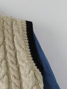 Franclia 女士优雅休闲麻花针织无袖上衣，显瘦又减龄，初秋新款 - 卡其色 - 查看 5