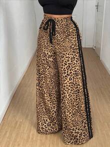 Eryvara Quần ống rộng dáng suông họa tiết da báo, cạp chun co giãn, dành cho nữ / Có túi / Nơ ren ruy băng tương phản / Thích hợp cho mùa xuân, hè, thu và đông / Đa năng, gợi cảm, mặc ở nhà / Mùa tựu trường / Phong cách đường phố / Quần dự tiệc, quần thu, quần xuân cho nữ - Nhiều màu - Xem 5