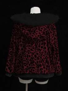 Sunspun Fashionable Leopard Print Velvet Hooded Faux Fur Lined Zip-Up Jacket - Multicolor - View 2