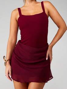 MISSGUIDED Burgundy Square Neck Sleeveless Ruched Mini Dress For Party Evening - Burgundy - View 3
