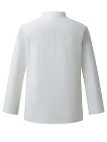 Manfinity Homme 男士撞色口袋前开襟长袖厨师衬衫厨师服男士白色领夹克男士厨师制服男士厨师衬衫白色厨师服 - 白色 - 查看 2