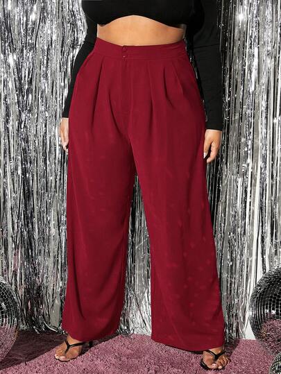 SHEIN SXY Plus Size Women's Red Casual Loose High Waist Wide Leg Pants, Autumn