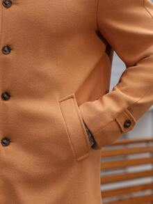 Manfinity Homme Men's Solid Color Pocket Long Sleeve Coat Jacket Men Coat Men Outerwear Fall Clothes For Men Camel Coat Men Men Overcoat - Orange - View 4