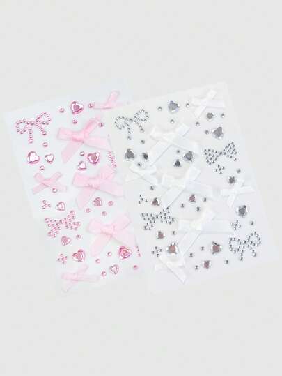 Kawaii 1 pezzo Adesivo decorativo con fiocco in pizzo, cuore, stella, croce, glitter e gioielli