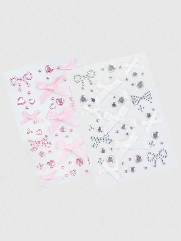 ROMWE Kawaii 1 pieza Pegatina decorativa con lazo de encaje, corazón, estrella, cruz, brillo y joya