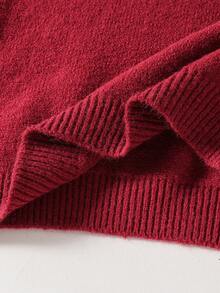 女童乡村手工刺绣可爱圆领长袖针织毛衣上衣，秋冬 - 酒紅色 - 查看 7