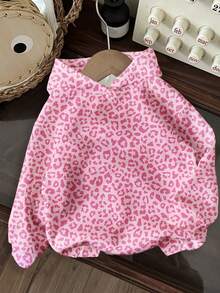 SHEIN EZwear Printed Pink Cute Leopard Pattern Loose Fit Comfortable Sweatshirt, Suitable For Autumn/Winter, Street Style, Airport Style, Chic, Y2K - Multicolor - View 1