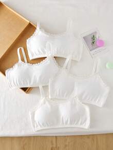 4pcs/Set Girls' Minimalist White Comfortable Camisole Underwear Set