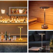 现代可调光触摸灯，3种色温，拉丝金属饰面，便携式无线铝制夜灯，可调节照明，可充电锂离子电池，适用于家居、办公室、酒吧装饰 - 均碼 - 查看 6