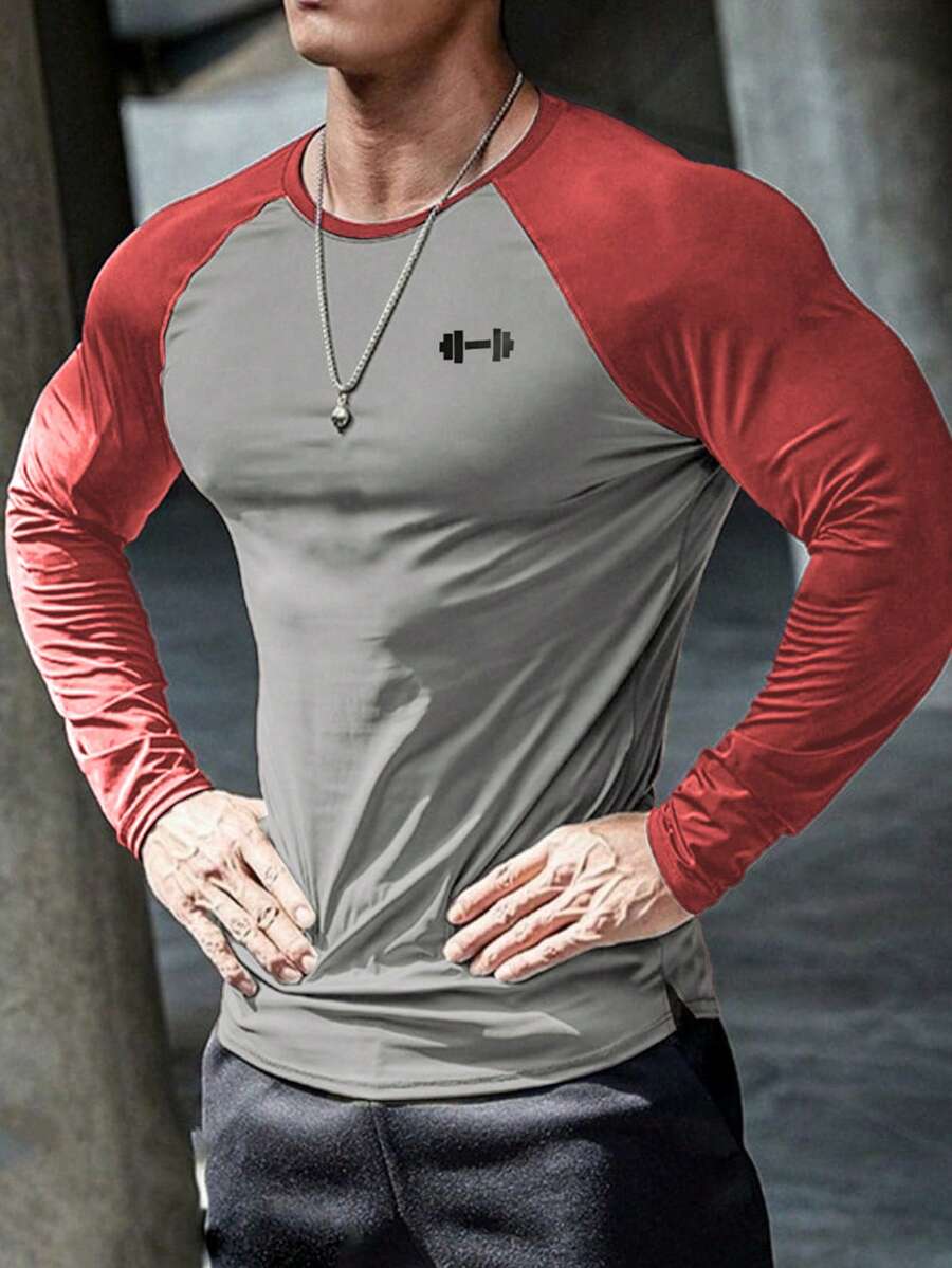 GymBeat Áo thun thể thao dài tay tay raglan phối màu tương phản dành cho nam, kiểu dáng ôm sát, đa năng - Áo ba lỗ dài tay tập luyện, áo tập gym, áo thể thao dài tay, áo nén ngực cho nam. - Nhiều màu - Xem 1