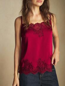 BizChic 2025 Nuova Blusa Asimmetrica in Raso con Patchwork in Pizzo e Spalline Regolabili, Elegante e Chic per Ufficio, Versatile per Occasioni Formali, Feste, Spiaggia, Matrimoni e Vacanze