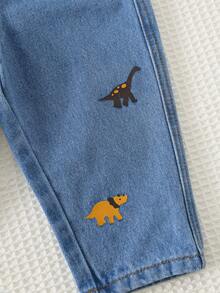 Cozy Pixies 男婴卡通恐龙图案松紧腰裤，百搭舒适 - 藍色 - 查看 5