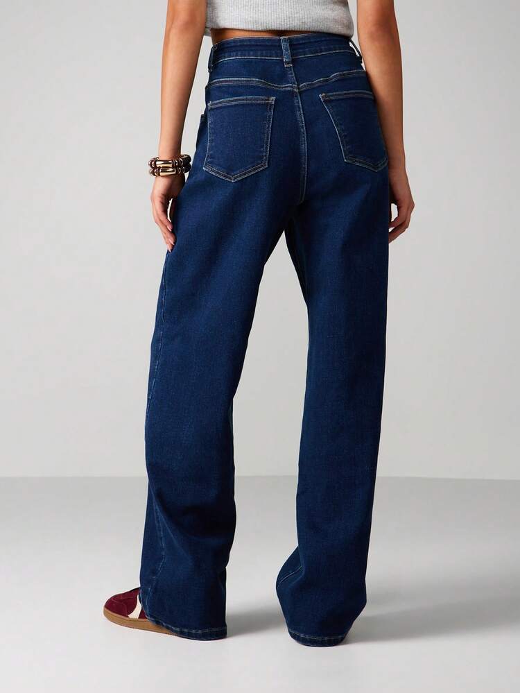 MISSGUIDED ハイライズ ワイドレッグジーンズ ウィメンズ - ヴィンテージデニム パレッツォパンツ コントラストステッチ - 秋冬カジュアルボトムス