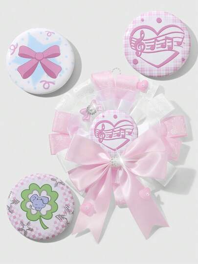 ROMWE 3pcs Ins Anime Cute Elegant Versatile High-Quality Pink Puffy Lace Ribbon Rose Snowflake Crystal Faux Pearl Heart Butterfly Decor Magnetic Brooch Set, Includes Replaceable Polka Dot, Plaid, Star, Clover, Heart, Bow Brooches, Suitable For Cosplay, Anime Costume, Daily Wear, Holiday Gift
