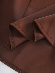 Franclia Women's Shiny Side Ruched Ruffle Collar Blouse, Casual Chic, Minimalist Elegant Style, Suitable For Work Commute Brown Blouses Coffee Brown Top Brown Long Sleeve Top Chocolate Brown Top Brown Shirts For Women - Brown - View 3