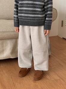 DAZY Young Boy Solid Color Elastic Waist Loose Wide Leg Casual Pants - Apricot - View 5