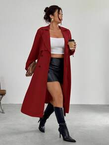 Firerie 优雅设计腰部收紧A字长袖风衣外套，秋冬 - 紅色 - 查看 4