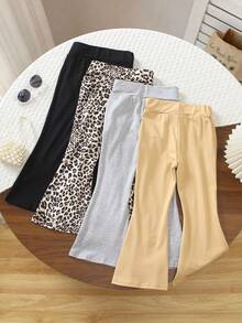 4pcs Girls Leopard Print Knit Leggings, Comfortable & Warm - Multicolor - View 2