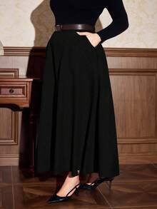 Vintamour 大码女装复古经典优雅半裙，秋冬女装半裙，复古半裙，优雅女装 - 黑色 - 查看 5