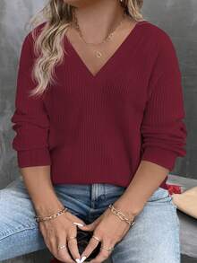 EMERY ROSE Women's V-Neck Layered Neon Color Long Sleeve Plus Size T-Shirt, Autumn/Winter