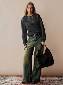 Florisole 女式优雅休闲铆钉仿旧印花运动衫 - 深灰色 - 查看 4