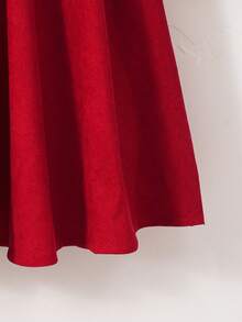SHEIN Tween Girl Color Block Puff Shoulder Long Sleeve Peter Pan Collar Button Front Dress - Burgundy - View 6