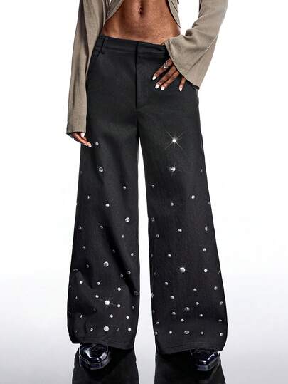 LYSMO 女士时尚宽松铆钉阔腿裤，秋季