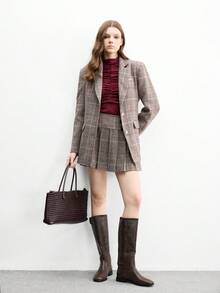 CUCCOO BIZCHIC 棕色方头粗跟通勤风格拉链中筒靴，时尚百搭女士秋冬款 - 棕色 - 查看 10