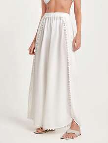 CAJUNI Women's Summer Vacation Solid Color Loose Kimono & Wide Leg Pants Set - White - View 4