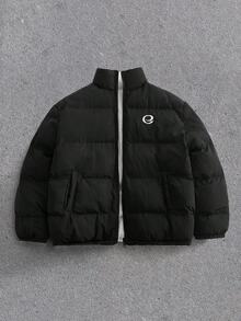 EASEVO Men Plus Size Zip Up Stand Collar Thermal Lined Winter Coats - Black - View 3