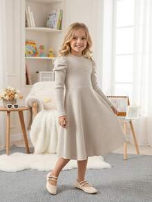 Spring/Autumn New Stylish Design Casual Everyday Versatile Girls Dress - Apricot - View 1
