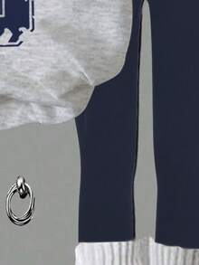 2 件套青少年女孩休闲简约图案 23 印花连帽衫和紧身裤，适合运动、街头、返校、秋冬 - 彩色 - 查看 5