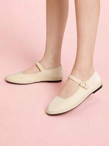CUCCOO DOLLMOD 女士优雅天鹅绒经典舒适玛丽珍平底鞋，米色 - 糯米白色 - 查看 3