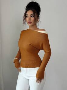 Elenzga pull femme à épaules dénudées color block, style vintage élégant, convient pour les vacances et les jours fériés, printemps/automne - Jaune citron - Voir 3