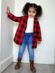 SHEIN 2pcs Baby Girl Cute Red Plaid Shirt And Pants Set, Suitable For Autumn And Winter - Multicolor - View 1