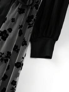 SHEIN Clasi 大码优雅休闲通勤系带腰圆领拼接长袖连衣裙 - 彩色 - 查看 5