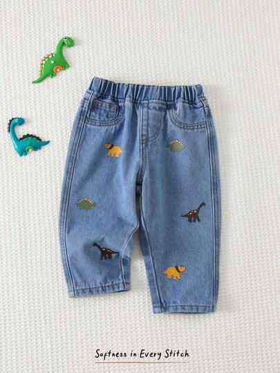Cozy Pixies Baby Boy Cartoon Dinosaur Pattern Elastic Waist Pants, Versatile & Comfortable