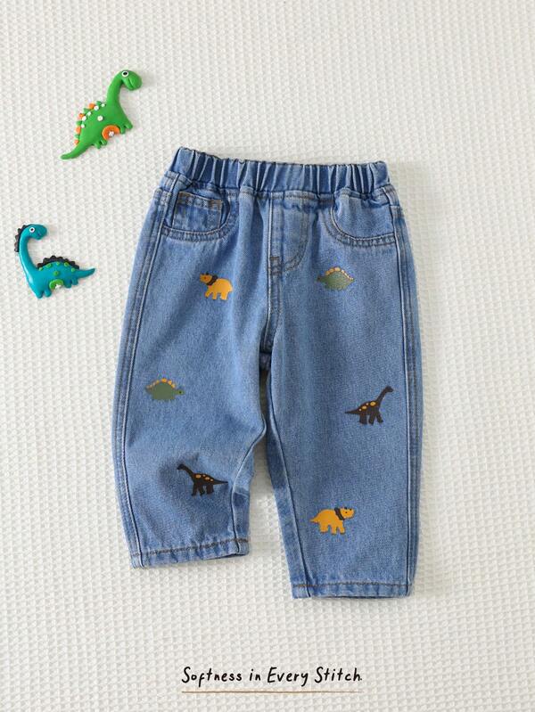 Cozy Pixies Pantalones elásticos de cintura con estampado de dinosaurio de dibujos animados para bebé niño, versátiles y cómodos