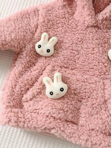 Cozy Pixies Baby Girl Cartoon Rabbit Applique Thermal Lined Hooded Long Sleeve Pullover Sweatshirt - Pink - View 4