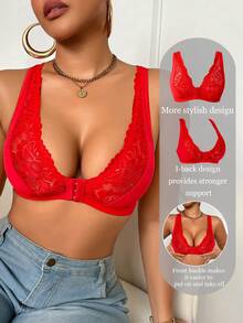 1 Stück Weihnachts-Spitzen-Patchwork Vorderverschluss Drahtloser BH Damen Wäsche BH