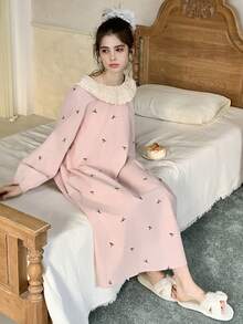 DAZY Teen Girl Floral Embroidery Ruffle Hem Loose Fit Casual Dress - Pink - View 4