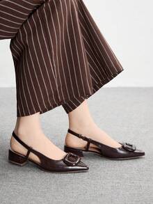 CUCCOO BIZCHIC 纯色休闲简约粗跟露背女式平底鞋 - 咖啡棕 - 查看 3