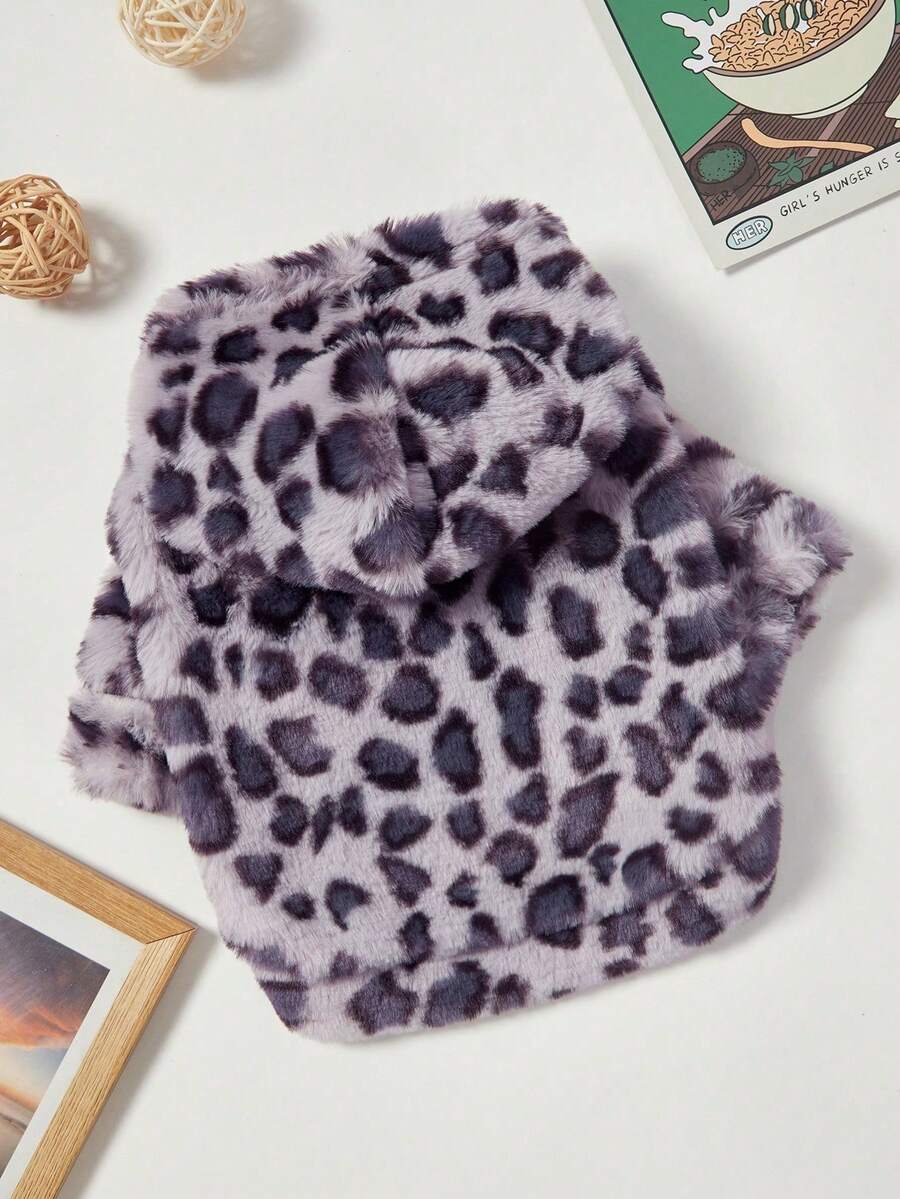 PETSIN 1件宠物豹纹连帽卫衣，保暖时尚，适合狗狗，秋冬季穿着 - 彩色 - 查看 1
