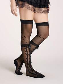 ROMWE Kawaii 1件装时尚波点透明白色丝袜，女士夏季薄款连裤袜/紧身裤/打底裤 - 彩色 - 查看 4